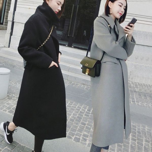 

new blend cashmere long cocoon coat women loose coat female overcoat 2019 spring autumn woolen outerwear casaco winter coats, Black