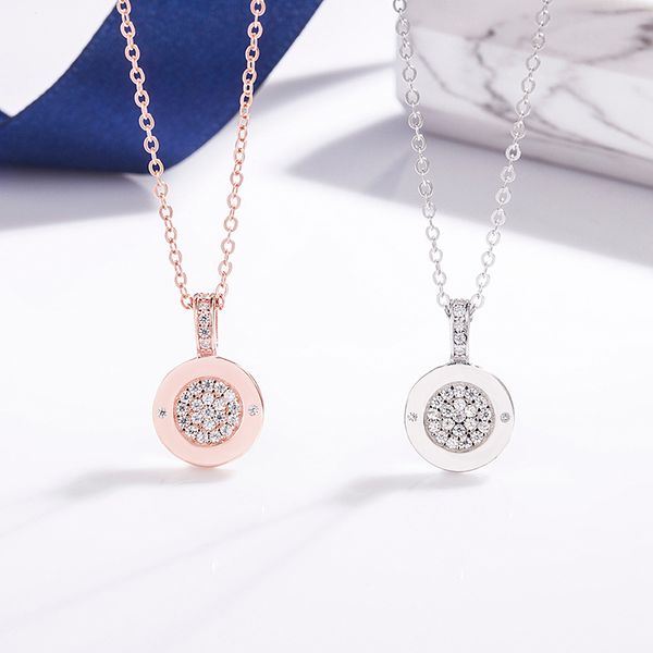 

double sided round pendant necklaces for women rose gold luxury rhinestone 925 sterling silver choker necklace fashion girls party jewelry