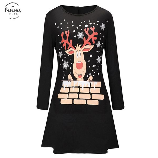 

women winter christmas dress 2020 new christmas elk print long sleeve o neck dress festive casual christmas new year mini dress, Black;gray