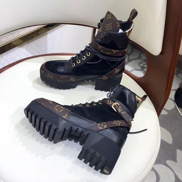 

outdoor women fashion desert boot leather platform ankle boots flamingos medal martin boots heavy duty soles size 34-42, Black