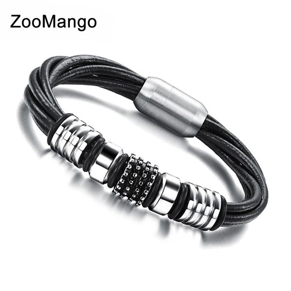 

zoomango classical multi-layer leather man bangles bracelet fashion handmade knitted bracelet jewelry for men armbanden oph907, Golden;silver
