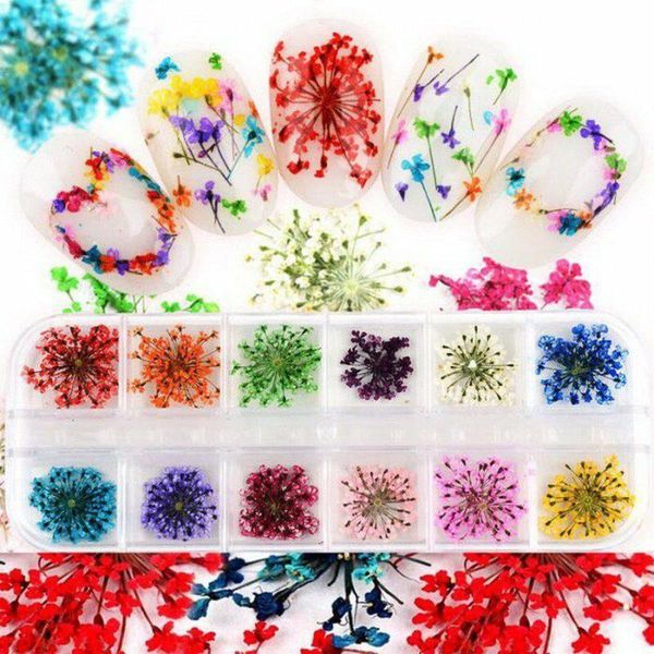 

nail mix dried flowers natural floral sticker diy nail art decals polish manicure art decoration uv gel polish manicure, Silver;gold