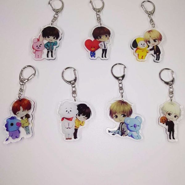 

new style cute kpop key chain bangtan boys bts keychain love yourself acrylic j-hope v suga women bag charm keyring gift, Silver