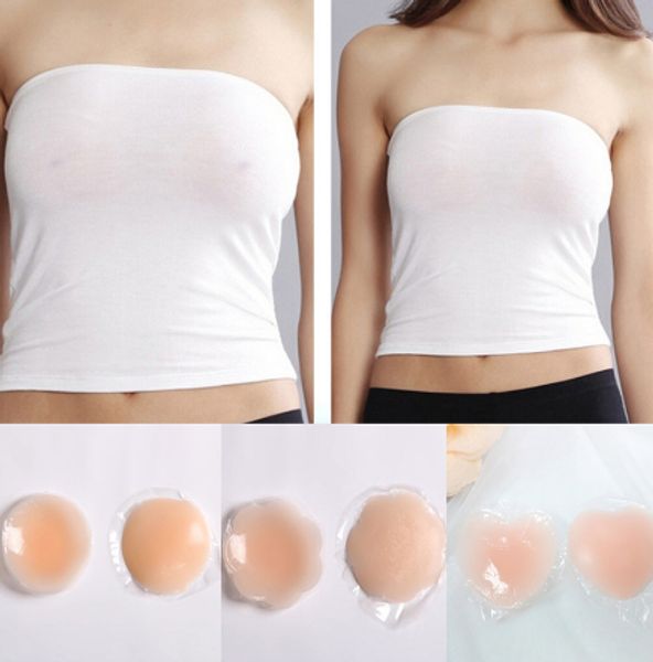 

new practical 1pair silicone bra pasties chest stickers petal round shape pasties nipple cover invisible reusable self adhesive, Black;white