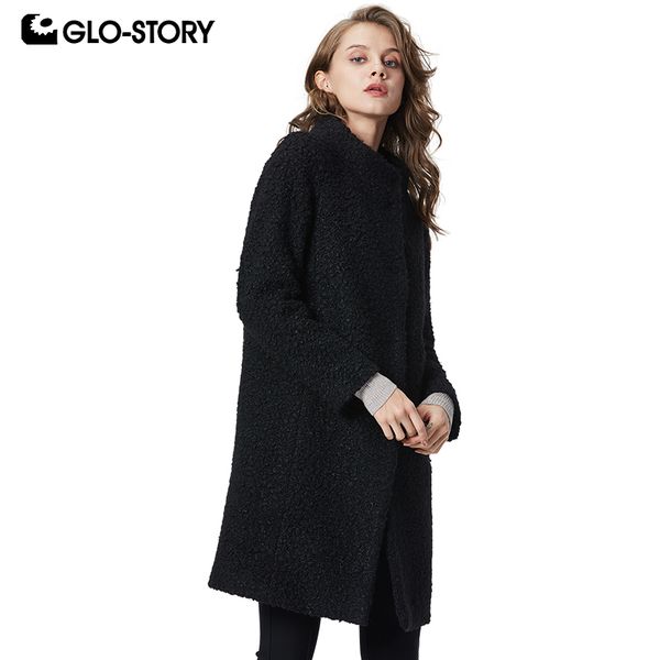 

glo-story minimalist style women's 2019 new fall winter lamb wool fleece long blends coats female streetwear overcoat wfy-9558, Tan;black