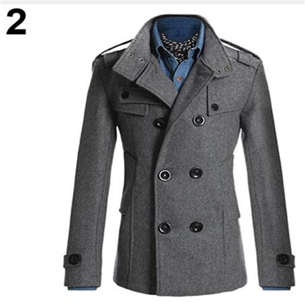 

men's fashion slim long trench coat windbreaker lapel button jacket outwear, Black