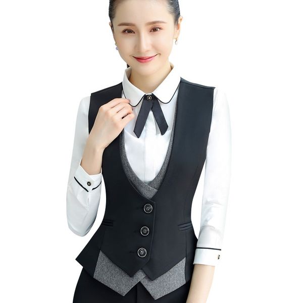 

autumn new professional vests women 2018 fashion temperament vest formal business interview plus size work wear black gray, Black;white