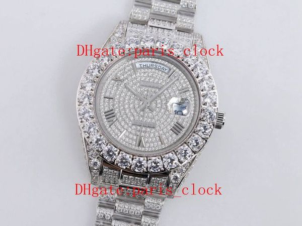 

sf all ice drill big diamond watch ring luxury fashion full drilling rome face watch with 316 stainless steel 2813 movement timing precision, Slivery;brown