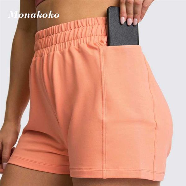 

2020 pocket sport shorts women orange dry fit elastic loose running gym fitness summer athletic phone pockets joggers yoga short, White;red
