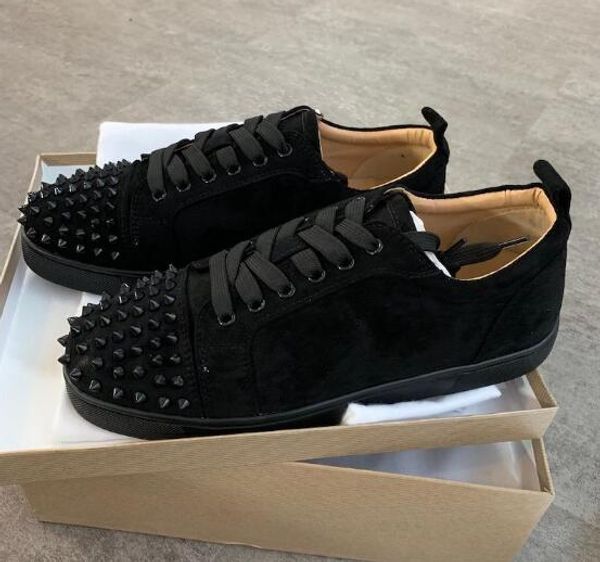 

with box designer sneakers low cut spikes flats shoes red bottom for men and women leather sneakers party designer shoes casual shoes, Black