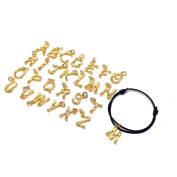 

big brand simple stainless steel a-z letter rope bracelet for women woven diy name charm jewelry, Black
