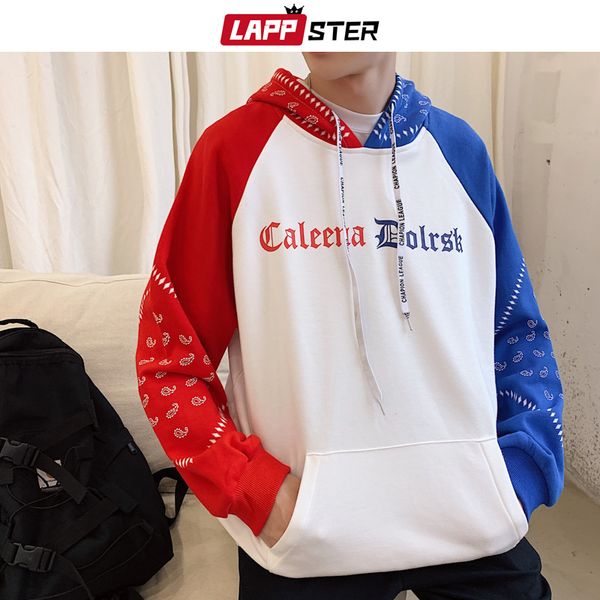 

streetwear лоскутной хип-хоп толстовка 2019 цвет блок harjuku корейская толстовка с капюшоном толстовка мужского белого плюс размер, Black