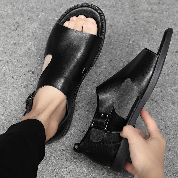 

fashion men's sandals light comfortable beach shoes men non-slip all-match open toe men casual roman sandals black