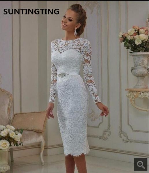 Vestido de Noiva белое кружевное свадебное платье-футляр короткое до колена для миниатюрных девочек неформальные свадебные платья продажа платьев невесты 261E