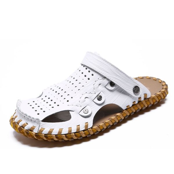 

genuine leather summer soft male sandals shoes for men breathable beach casual quality walking sandal, Black