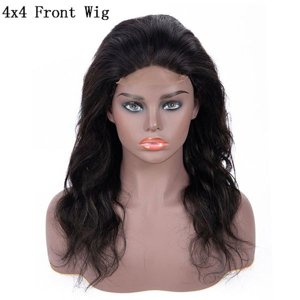 

lace front human hair wigs body wave 4x4 closure wig remy brazilian bob short wigs body wave lace front wig with baby hair, Black;brown