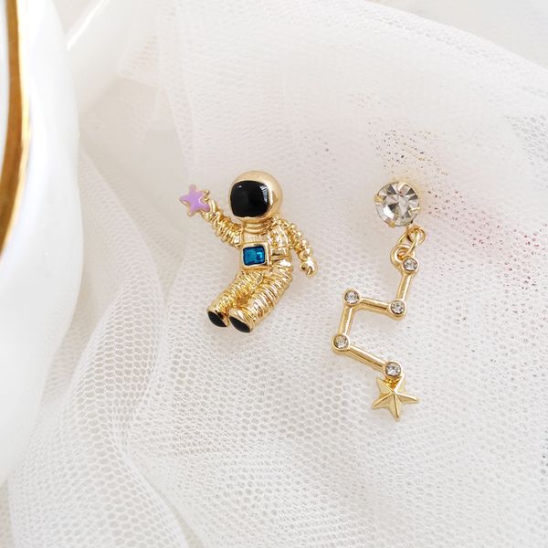 

creative wild personality metal texture spaceman astronaut star earrings everyday wear tide female temperament, Silver
