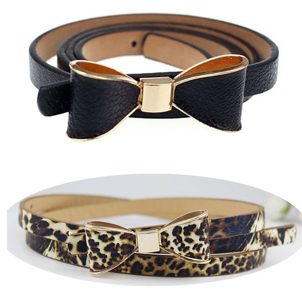 

pu leather women skinny butterfly bow waist belt dor dress narrow thin waistband, Black;brown