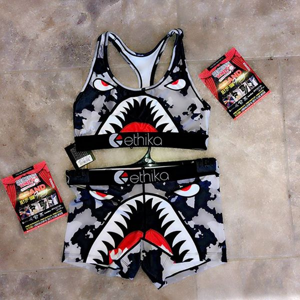 

women ethika swimsuit beachwear vest bra + swim shorts two piece set plaid swimming etws6 suit shark camo swimwear sellers, White;black