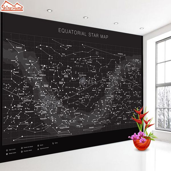 

shinehome-large custom p equatorial star map wallpapers walls 3d living room black white cafe house mural 3 d wall paper