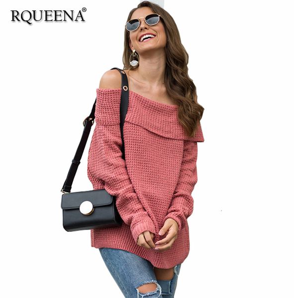 

rqueena women sweaters and pullovers 2019 autumn winter sweater women pullover slash neck woman knitted sweaters jumpers pu074, White;black