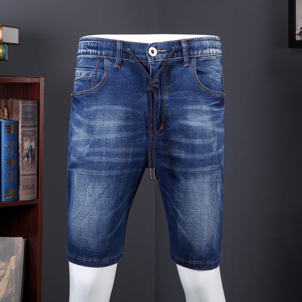 

fashion short men elastic drawstring denim shorts male casual plus size thin section medium pants summer new 2020, Blue