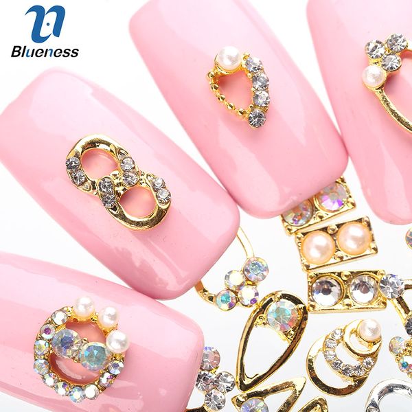 

blueness 10pcs shiny colorful golden design nails art alloy rhinestones uv gel studs diy accessories manicure tips tn2710-2734, Silver;gold
