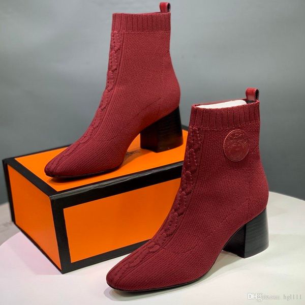 

elastic square head comfortable booties female fashion wild spring and autumn thin boots with bare boots thick with socks in the tube