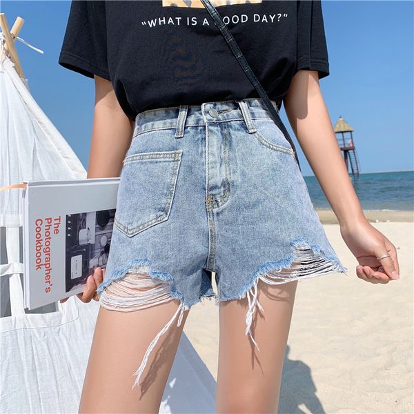 

s-xl 2019 summer korean chic style pocket high waist shorts womens jeans a line ripped denim shorts femme (z6298, White;black