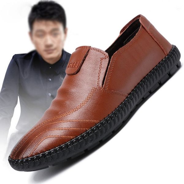

2019 summer leather shoes business england dress casual men dress shoes zapatos de hombre casual natural leather loafers, Black
