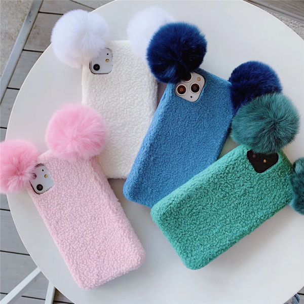 

one piece luxury phone case for iphone 6 7 8plus xs 11promax fashion spherical ornaments with plush designer phone case back cover