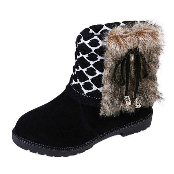 

flock women ankle slip on flats boots nice fashion wedge platform winter warm snow boots shoes for female, Black