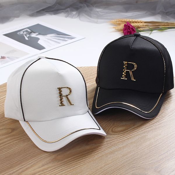 

01906-jiejia silk fabrics metal r letter visors cap men women baseball hat, Blue;gray