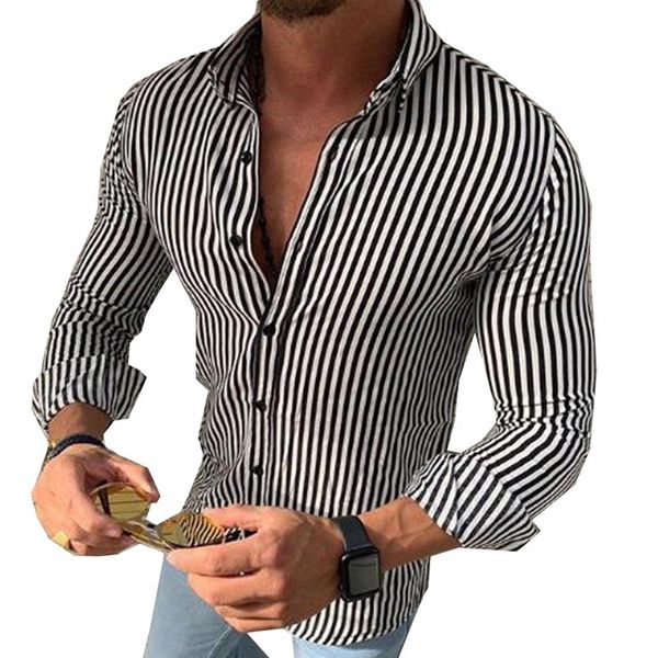 

2019 fashion men stripe long sleeve european standard slim fit formal spring three colors men shirt, White;black