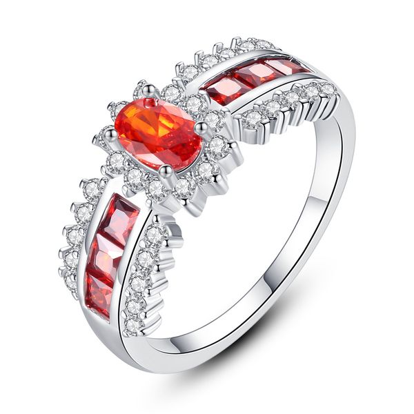 

fashion engagement ring woman inlaid red zircon ring exquisite wedding jewelry xiao mei zi, Slivery;golden
