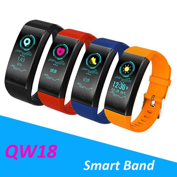 

qw18 color screen smart bracelet heart rate monitor ip68 waterproof fitness tracker band bluetooth 4.0 sports wristbands pk y5