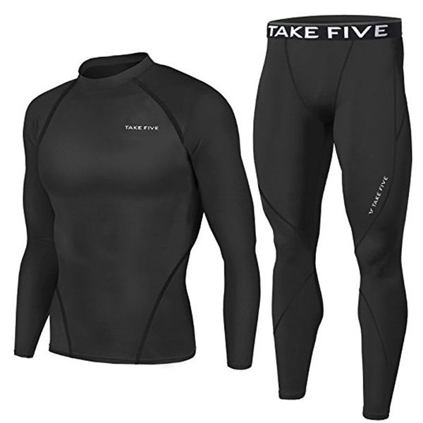 

edition takefive men's compression skin tight long sleeve shirts & pants sets-001+501, Black;blue