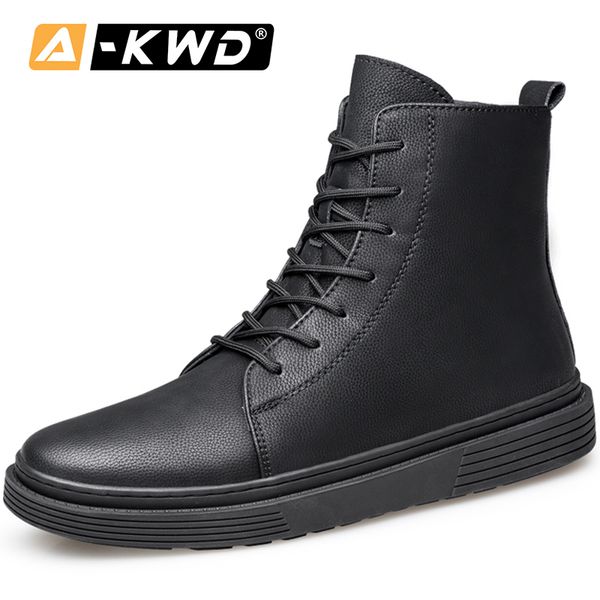 

2019 genuine leather men boots winter bottes hiver homme men shoes winter warm working shoes high work work boots, Black