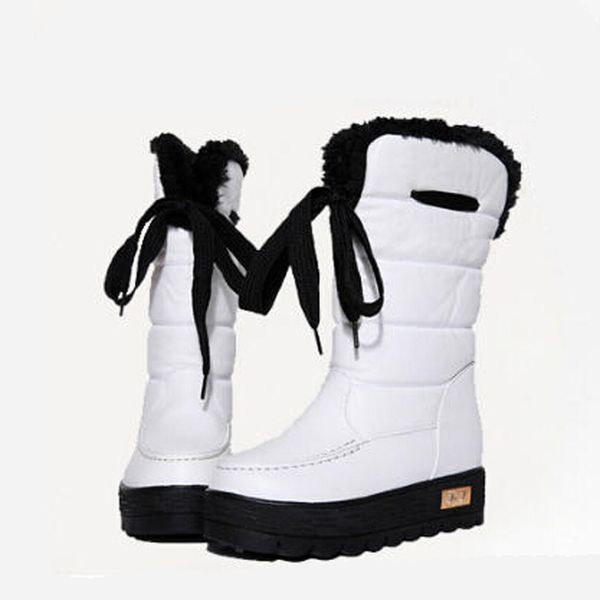 

2016 soft leather warm cotton winter platform women snow shoes waterproof boots lace-up female fashion shoes white red black
