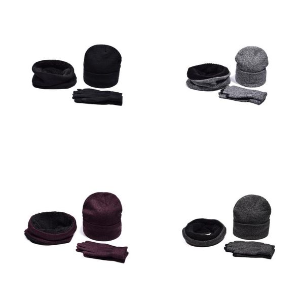 

plus velvet thick scarf gloves hat three-piece winter men and women simple warm fashion casual personality solid color soft, Blue;gray