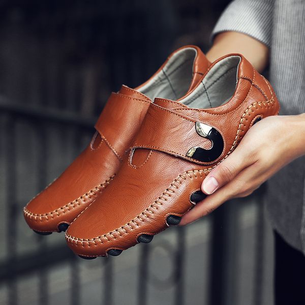

2019 autumn winter mens casual shoes genuine leather fur lined male loafers moccasins slip-on driving walking footwear, Black