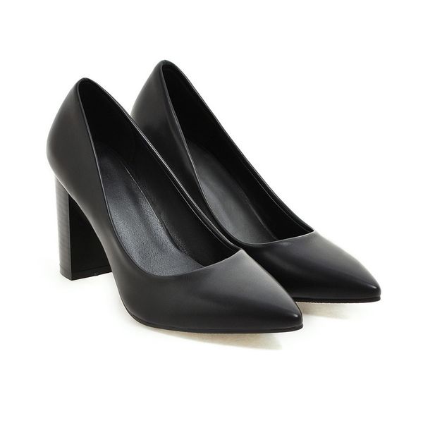 

shallow high heels single shoes for woman new arrival business leather work shoes office lady slip-on platform single 2020, Black