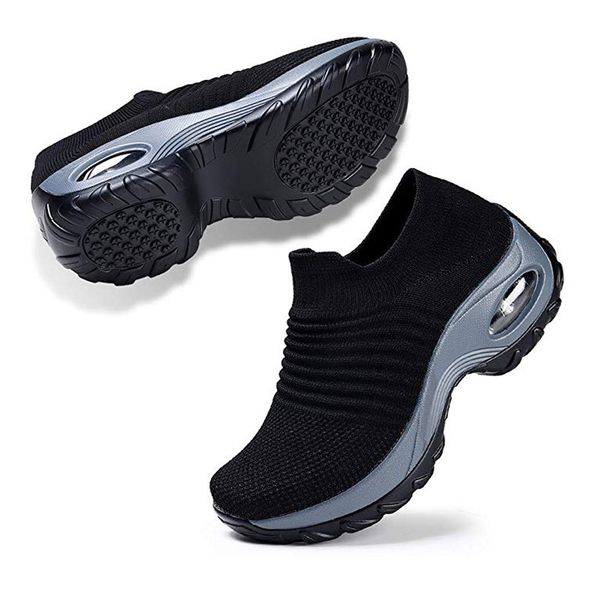 

shoes woman spring slip on breathe mesh walking shoes women fashion sneakers comfort wedge platform loafers woman casual shoes, Black