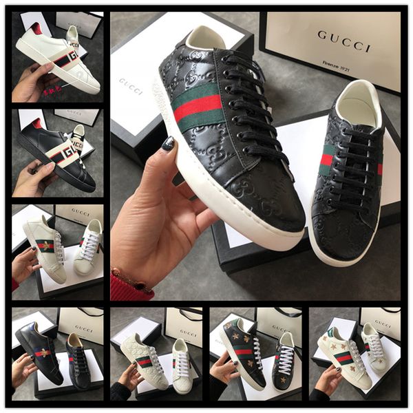 

2019 embroidered bees mens and womens ace genuine leather designer sneakers red luxury casual shoes size 35-45, Black