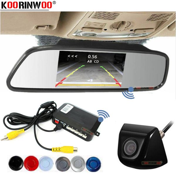 

koorinwoo wireless car video parking sensor 4 radars monitor park sensor auto reverse led alarm rearview camera metal black blue