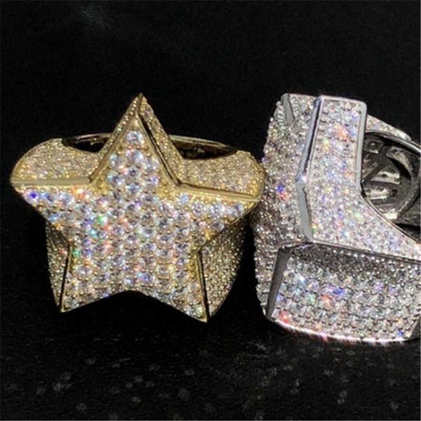 

fashion wedding lab size 6-12 iced out hip hop 3d star ring pinky men's, Golden;silver