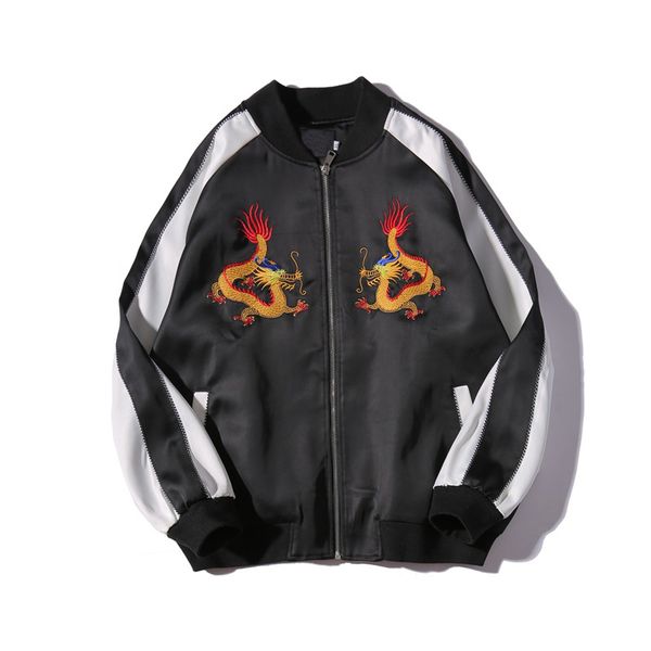 

fashion- embroidery jacket men coat green bomber jacket coat female pilots reversible outerwear for teenager couples s-2xl, Black;brown