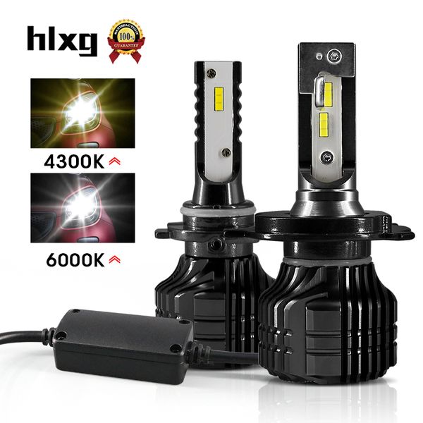 

hlxg 2pcs mini h4 водить автомобиль лампа 4300k ​​снт чип h11 h8 led h7 h3 9005 hb3 9006 hb4 лампы фар автомобиля 6000k лампочки для автомоб
