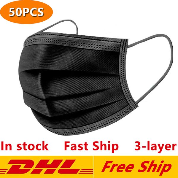 

Маски Бесплатная доставка DHL черный Одноразовая лица 3-Layer Mask Защита с ушной Рот Face Санитарные Открытый Маски