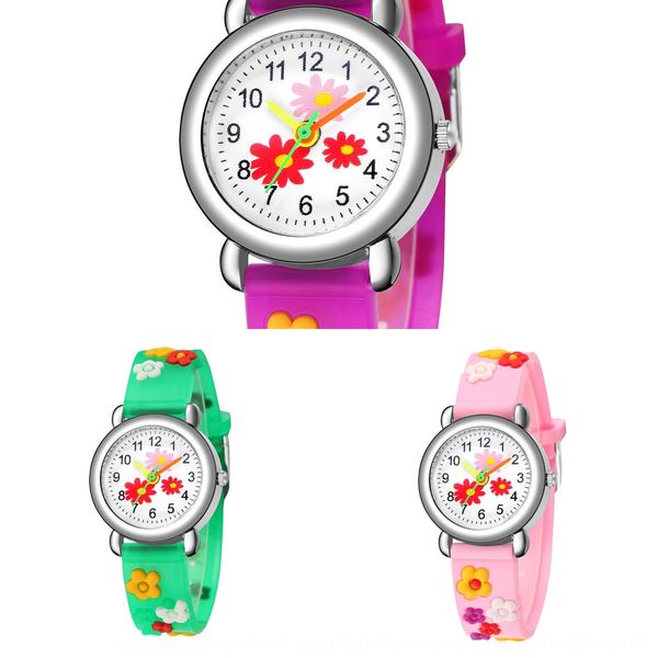 

children's cartoon 3d relief concave-convex plastic tape student watch cute flower pattern gift watch, Blue